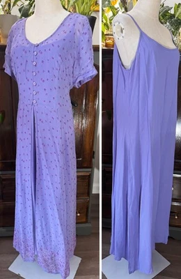 Talla XL 90’s Y2K Vintage Vestido Sin Mangas Gasa Maxi Superposición Floral Botón Tanque 2 Piezas Foto 1 de 4