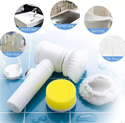 Spazzola Elettrica 5 in 1 Magic Brush  3 Testine Pulizia Cucina Bagno Piastrelle - Immagine 1 di 4