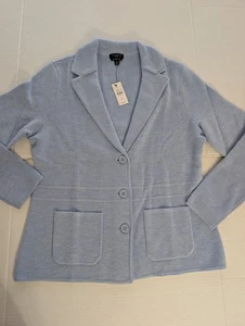 Talbots Petite Small hellblauer Strickblazer Cardigan Jacke aus reiner Merinowolle neu mit Etikett - Bild 1 von 5