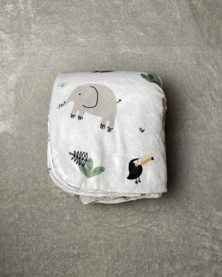 Manta Bebé Selva Safari Animales Reversible Blanco Sherpa Suave Lovey 30"x40" Foto 1 de 4