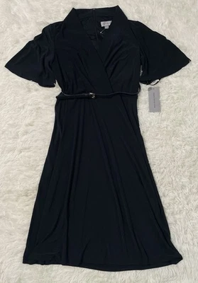 Новый Marc Нью-Йорк женщин 6 темно-синий надежном V шеи миди платье подпоясанный короткий рукав - Изображение 1 из 4