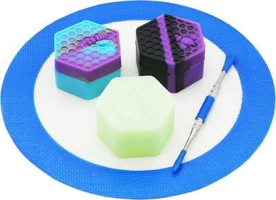 Conjunto de recipiente de cera de silicone hexagonal 26 ml com tapete e ferramenta – Kit de frasco antiaderente - Imagem 1 de 4