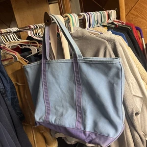 Vintage LL Bean Boat & Tote Canvas Bag XL Baby Blue Purple Straps USA Made - Picture 1 of 12