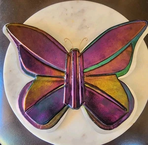 Farfalla metallo pesante iridescente arte da parete da appendere boho giardino natura moderna glam - Foto 1 di 24