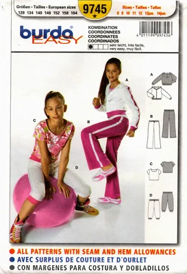 Burda 9745 Girls Knit Athletic Jacket Top Pants Sewing Pattern Uncut Size 8-14 - Image 1 of 2