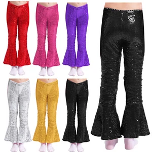 Girls Trousers Birthday Pants Ballroom Bell-Bottom 70s Sweatpants Holiday Jazz - Picture 1 of 47