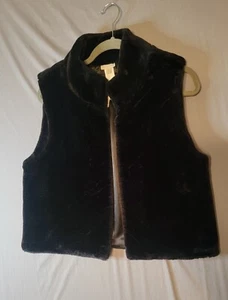 NWT Talbots Faux Fur Vest Black Open Front Small Medium - Picture 1 of 8