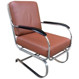 Art Deco KEM Weber for Lloyd Chrome and Leather Lounge Chair - Picture 1 of 8