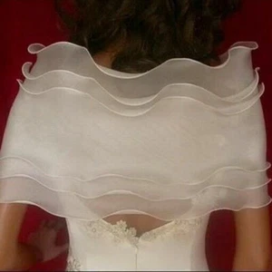 White Ivory Organza Bolero Jacket Shrug Shoulder Bridal Shawl/Wraps/Coat new - Picture 1 of 8