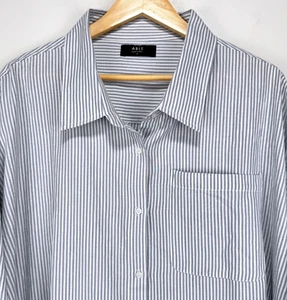 Able Harris Oversized Button Shirt Women 3X Gray White Striped 100% Cotton NWT - Picture 1 of 10