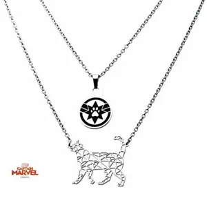 COLLIER 2 NIVEAUX Marvel Comics CAPTAIN MARVEL GOOSE THE CAT en acier inoxydable - Photo 1 sur 2