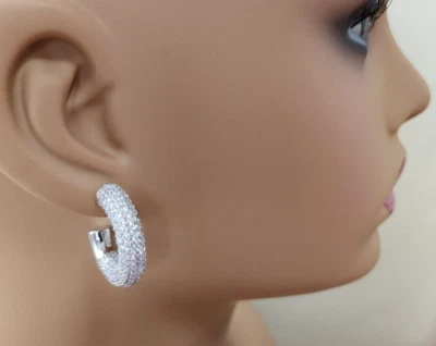 Pendientes RACHEL ZOE Circonita Cúbica Pavé Tono Plata Aro Circonita Cúbica Nuevos con Etiquetas Foto 1 de 3