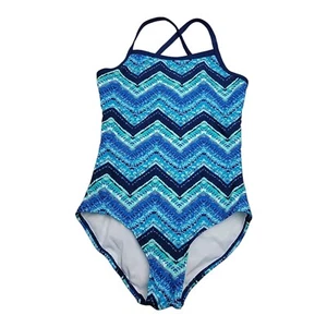 Kanu Surf Girls Swimsuit One Piece Blue Chevron Size 8 New - Picture 1 of 10
