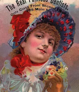Sombrero gorro floral The Real Painless Dentists 725 Main St Kansas City MO 1880 - Imagen 1 de 3