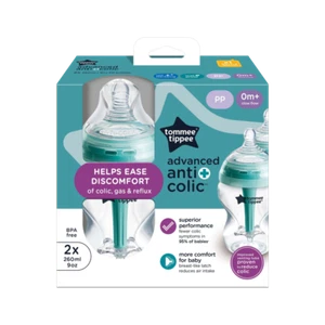 Tommee Tippee Advanced Anti-Colic Bottles 2 x 260mL Slow Flow BPA Free 0m+ - Picture 1 of 3