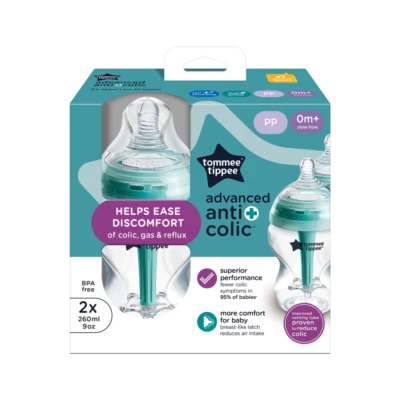 Tommee Tippee Advanced Anti-Colic Bottles 2 x 260mL Slow Flow BPA Free 0m+ - image 1 of 3