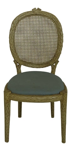 F49197EC: Unusual  Antique Yellow Finish Carved Side Chair Cover