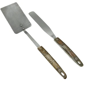 Retro Spatel & Glasur Messer Set Braun/Orange Weizen Griff Edelstahl Japan - Bild 1 von 24