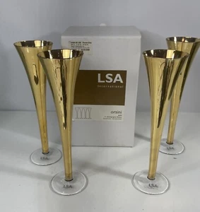 LSA International Gold Orsini Champagne Flutes Handpainted Handmade New In Box - Picture 1 of 11