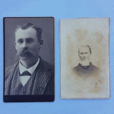 1870-80s TWO CARTES DE VISITE LOT, CDV PHOTOS HANDSOME GENTLEMEN, FACIAL HAIR