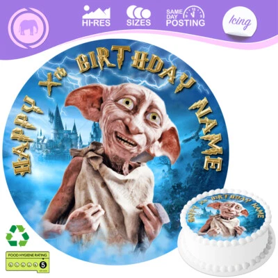SWEETJUMBO Dobby Harry Potter Cake Topper Decoration Round Circle Personalised Edible Icing