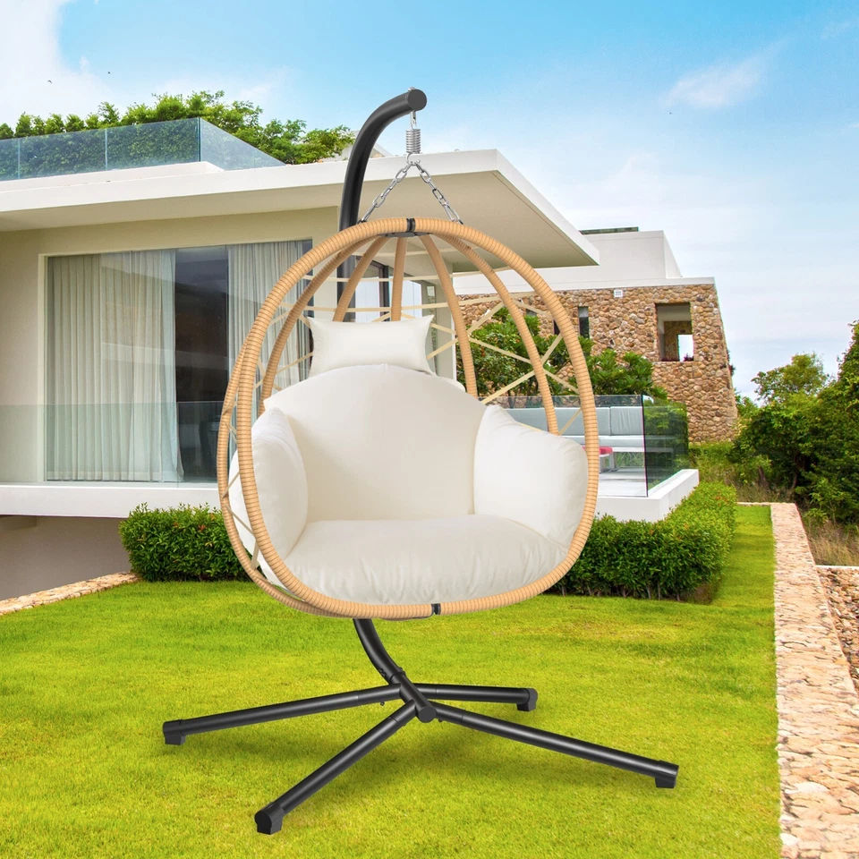 Cadeira suspensa Egg cadeira de vime para pátio externo com suporte almofadas resistentes a UV - Imagem 1 de 4