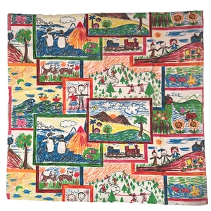 Vintage Square Table Cloth ( Childrens Drawings ) RARE - Bild 1 von 9