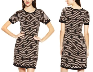 Just Taylor Women's Black & Gold Diamond Pattern Sweater Dress, Size L, NWT - Picture 1 of 9