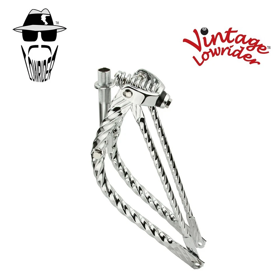 20" VINTAGE LOWRIDER BENT SQUARE TWISTED BICYCLE SPRING FORK 1 INCH IN CHROME - Image 1 of 1