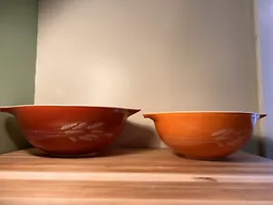 Vintage PYREX Autumn Harvest Wheat Pattern Two Nesting Bowls - Picture 1 of 10