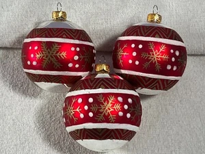 Christmas ornaments set of 3 glass gold snowflakes white mica stripes MAX8802 - Picture 1 of 7
