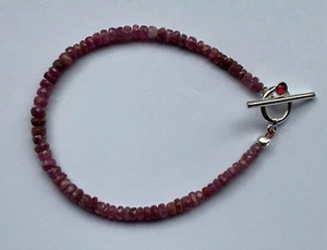 Natural Ruby Gem 6.75" Bracelet with Sterling Silver & Red Crystal Toggle Clasp - Picture 1 of 5