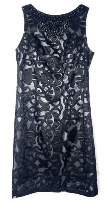 Vestido SUE WONG Nocturne Negro Corte Láser Satinado Bordado Joya Adornado 12 Foto 1 de 4