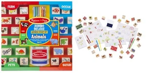 Melissa & Doug Jumbo Deluxe Animals Wooden 50 Piece Stamp Set! NEW! - Picture 1 of 8