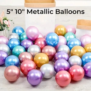 5" 10" CHROME BALLOONS METALLIC LATEX Helium Air Baloons for Wedding Birthday - Picture 1 of 76