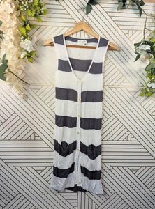 Rag & Bone Women's Gray White Striped Cardigan Sweater VEST Sleeveless MD READ - Picture 1 of 7