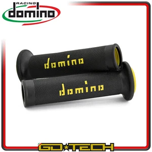 MANOPOLE DOMINO A010 MOTO SCOOTER STRADALI Nero Giallo ON ROAD RACING Forate - Foto 1 di 11
