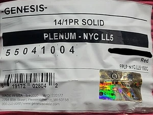 Honeywell Genesis 5504 14/1P Solid New York City Fire Alarm LL5 FPLP Cable /50ft - Picture 1 of 8
