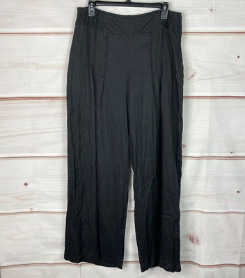 Elie Tahari 裤子女式 10 宽腿亚麻黑色打褶中腰轻便 — 第 1/4 张图片