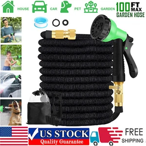 100FT Flexible Expandable Garden Water Hose Pipe Car Wash With Spray Nozzle Gun - Picture 1 of 12