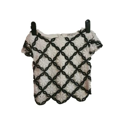 Ladies Floral Black And White Crop Top By Lipsy Size 8 Zip Cap Sleeves  - Image 1 of 4