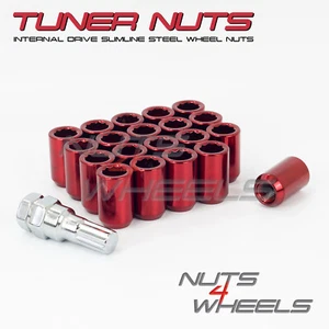 20 x Red Tuner Wheel Nuts M12x1.25 60° Tapered Slimline Nuts Aftermarket Alloys - Picture 1 of 4