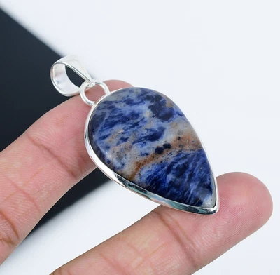 Sodalite Gemma 925 Argento Sterling Semplice Mano Ciondolo Per Compleanno Regali - Immagine 1 di 4