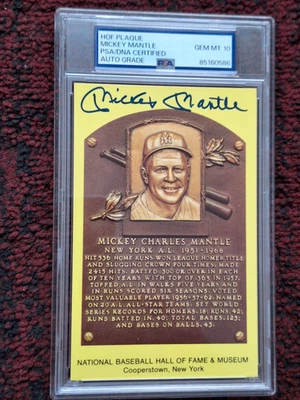 MICKEY MANTLE INCREÍBLE GEMA COMO NUEVA 10 AUTO CORTE PLACA POSTAL CERTIFICADO PSA/ADN #0586 Foto 1 de 3