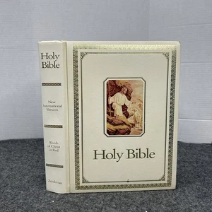 Vintage NIV Holy Bible Zondervan White Gold Hardcover Words of Christ in Red  - Imagen 1 de 22