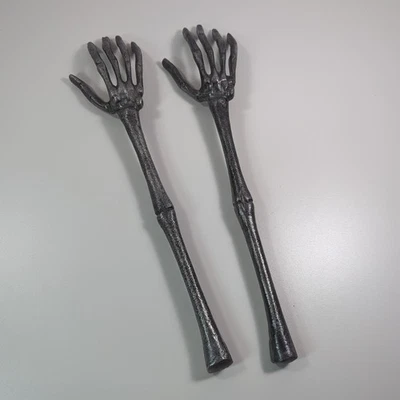 Halloween Pewter Skeleton Hands Arms Serving Set Salad Tongs Metal 13" - Image 1 of 4