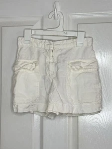 Zara 100% Linen Cargo Shorts Girls Size 11-12 White Elastic Waist - Picture 1 of 4