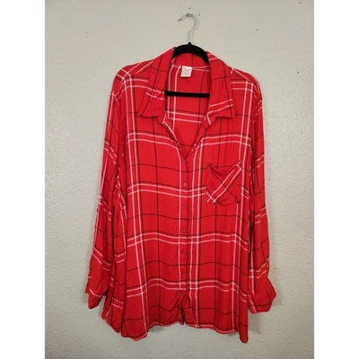 Camisa de franela a cuadros Faded Glory con botones manga larga roja 3X Foto 1 de 4