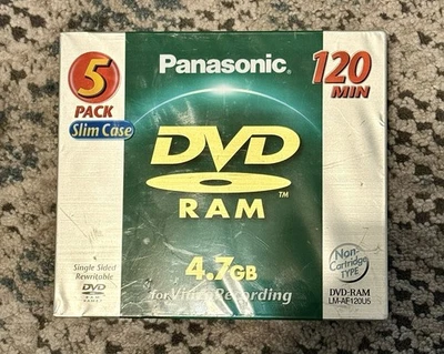 Paquete de 5 DVD-RAM SELLADOS Panasonic (4,7 GB, 120 min, LM-AF120U5, una cara) Foto 1 de 4