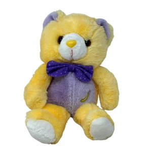 FAIRVIEW Banana Yellow Teddy Bear Vintage 12" Plush 1988 Purple Tummy Bow - Picture 1 of 8